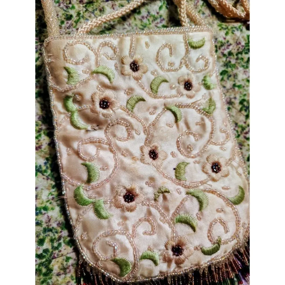 Vintage Jeweled Beaded Silk Floral Purse, Small